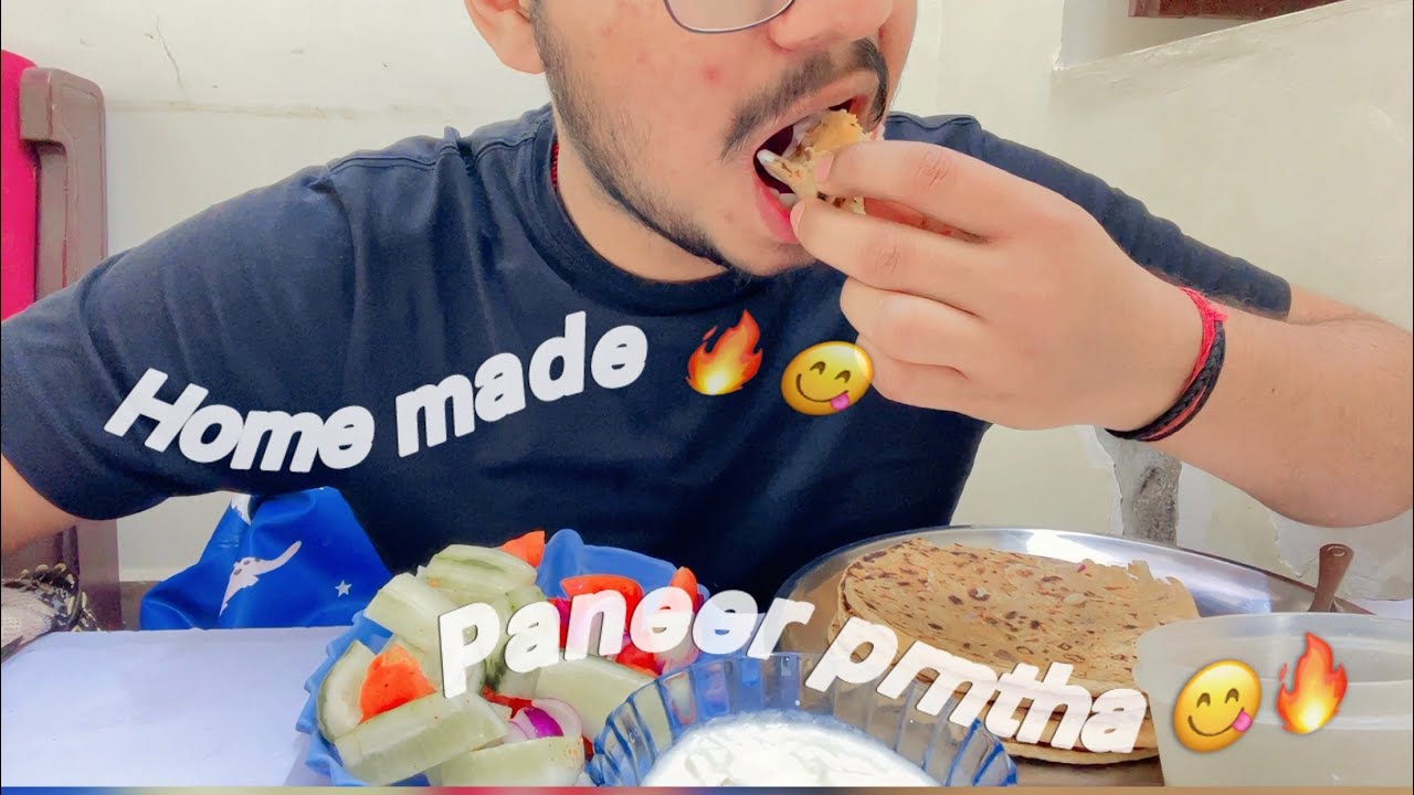 EATING 4 PANEER PYAZ PRNTHA WITH SALAD ,SPICY CHATNI, DHAI(ASMR)🔥😋