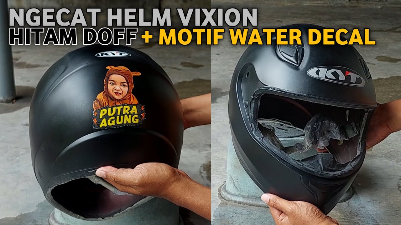Ngecat Helm Vixion Warna Hitam Doff + Motif Water Decal 