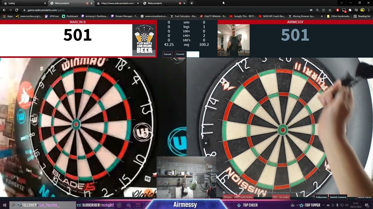 Webcam darts. Airmessy v marcin B, 90 avg