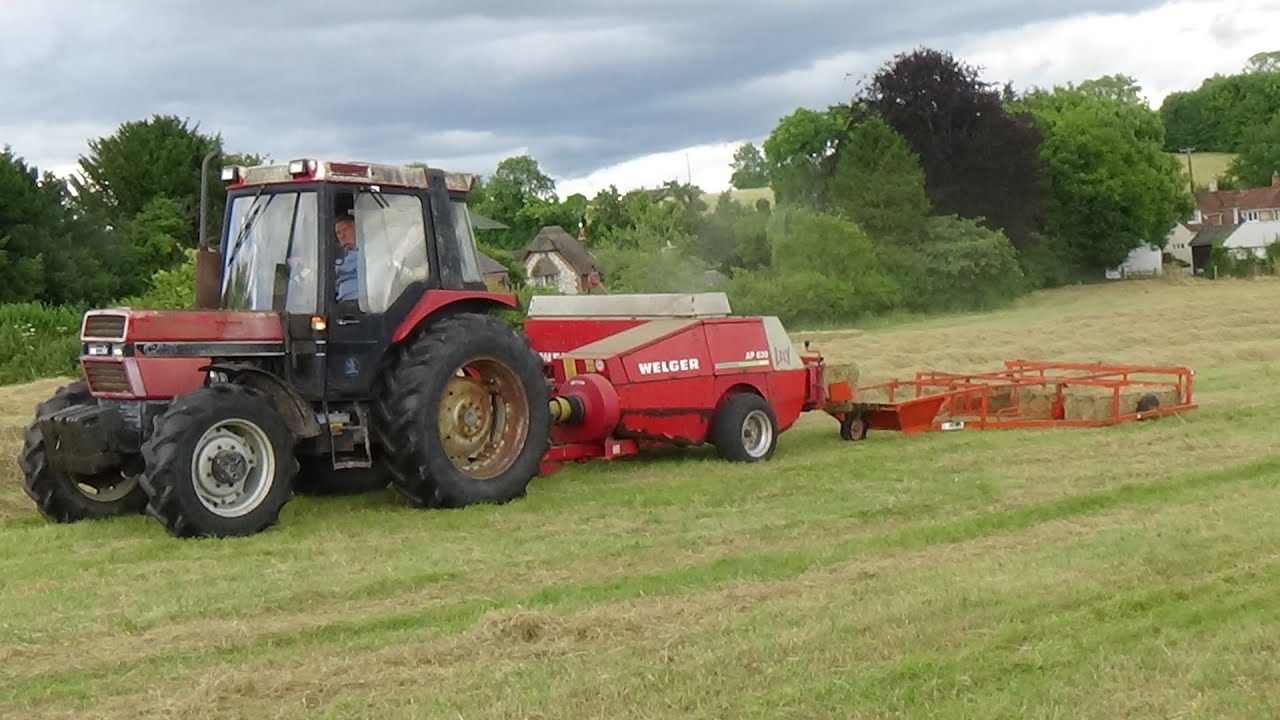 Baling Hay with Case & Welger and Flat 8 plus JCB collects the Bales - Small square bales