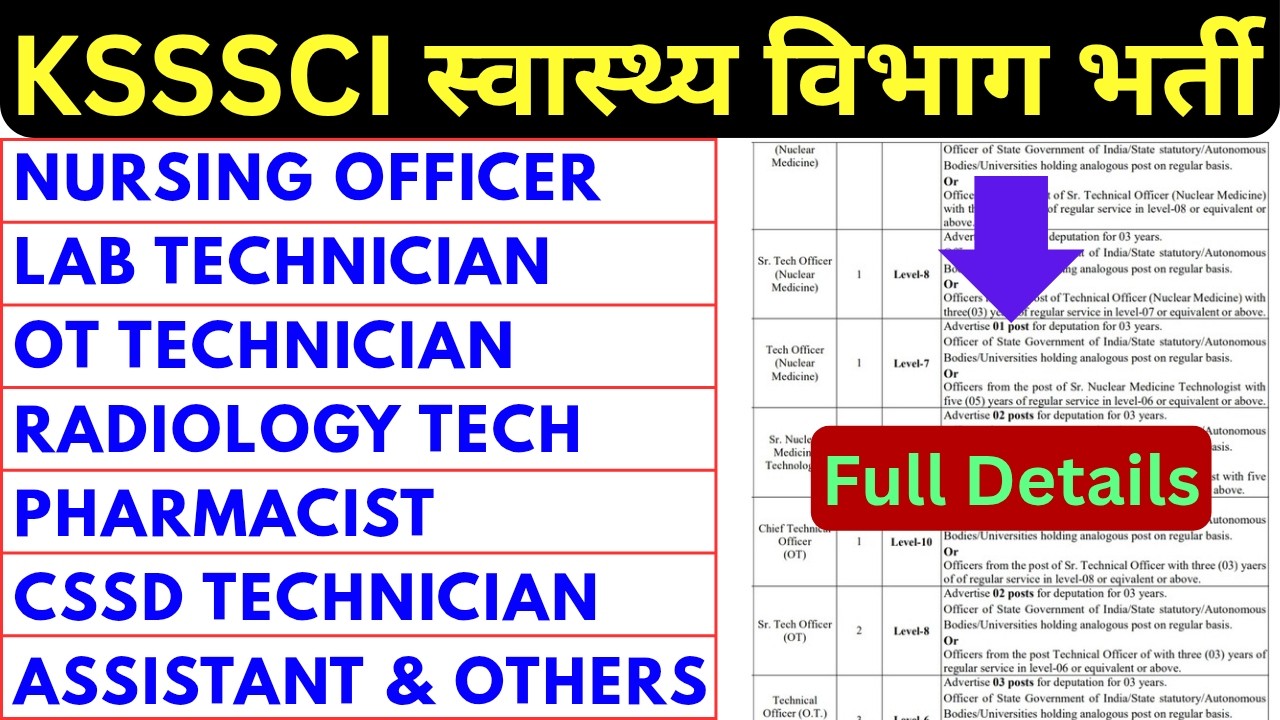 KSSSCI भर्ती विज्ञापन 2026 - NURSING OFFICER, LAB TECHNICIAN, OT TECHNICIAN, PHARMACIST, CSSD TECH