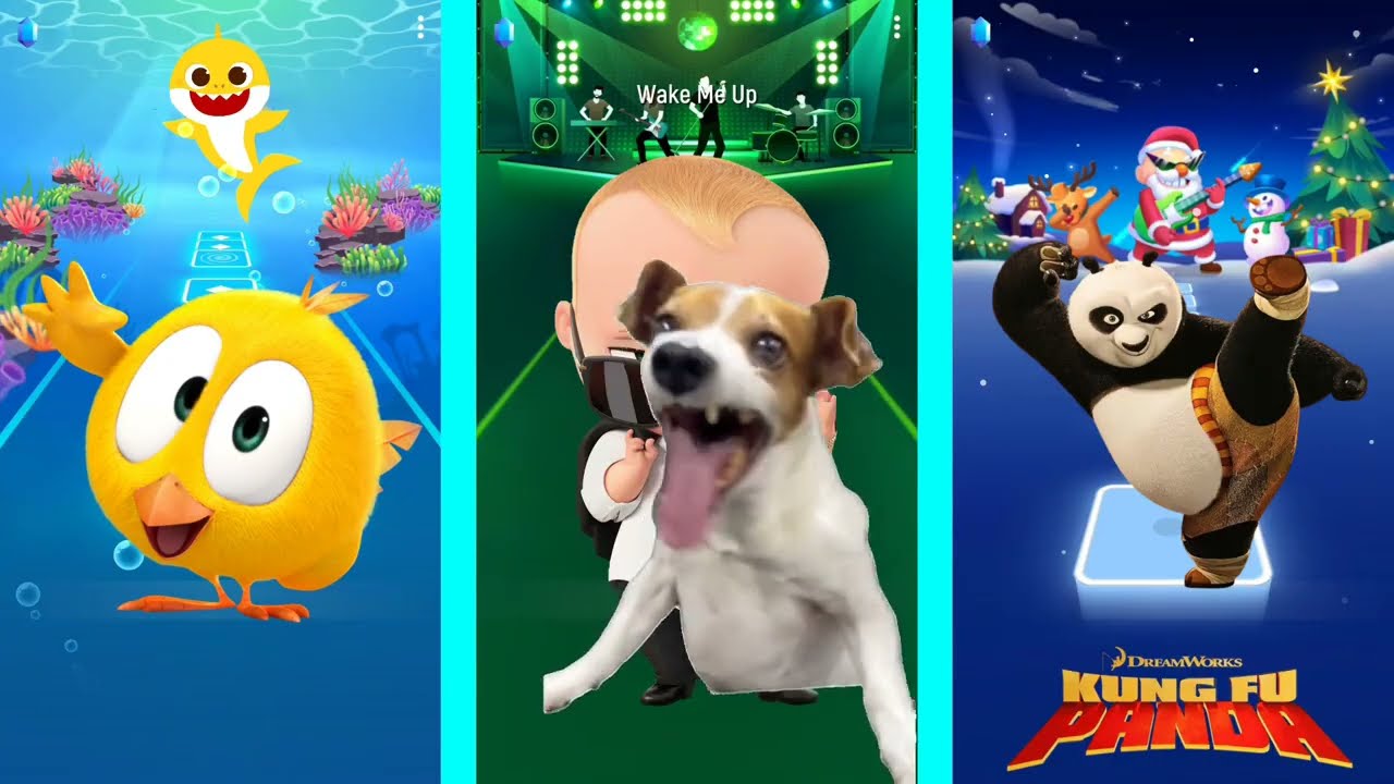 Where's Chicky vs Baby Boss vs Kung Fu Panda tiles hop and coffin dance music 🎶