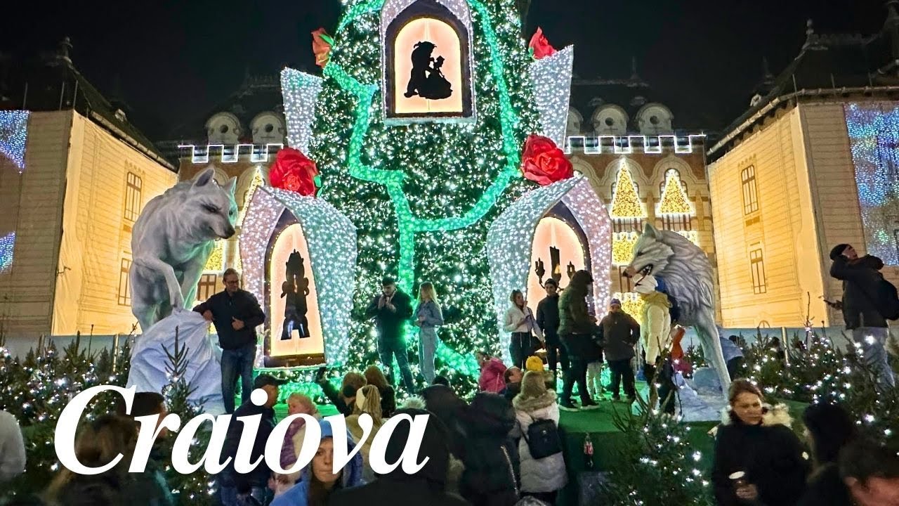 Targul de Craciun Craiova 2024 - Frumoasa si Bestia - Deschidere - Sania Mos Craciun - Artificii