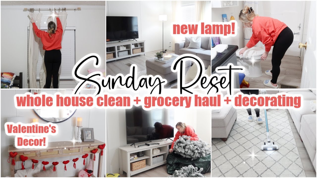 🤍 SUNDAY RESET \\ Whole House Clean With Me + Valentine Decor + Grocery Haul \\ Cleaning Motivation