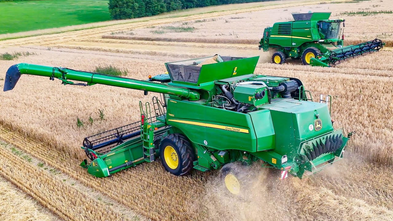 3x John Deere T660i Hillmaster bei der Gerstenernte 2025