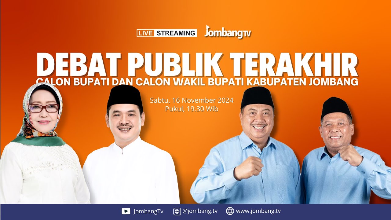 (Live) Debat Publik Terakhir  Calon Bupati dan Calon Wakil Bupati Kabupaten Jombang 2024