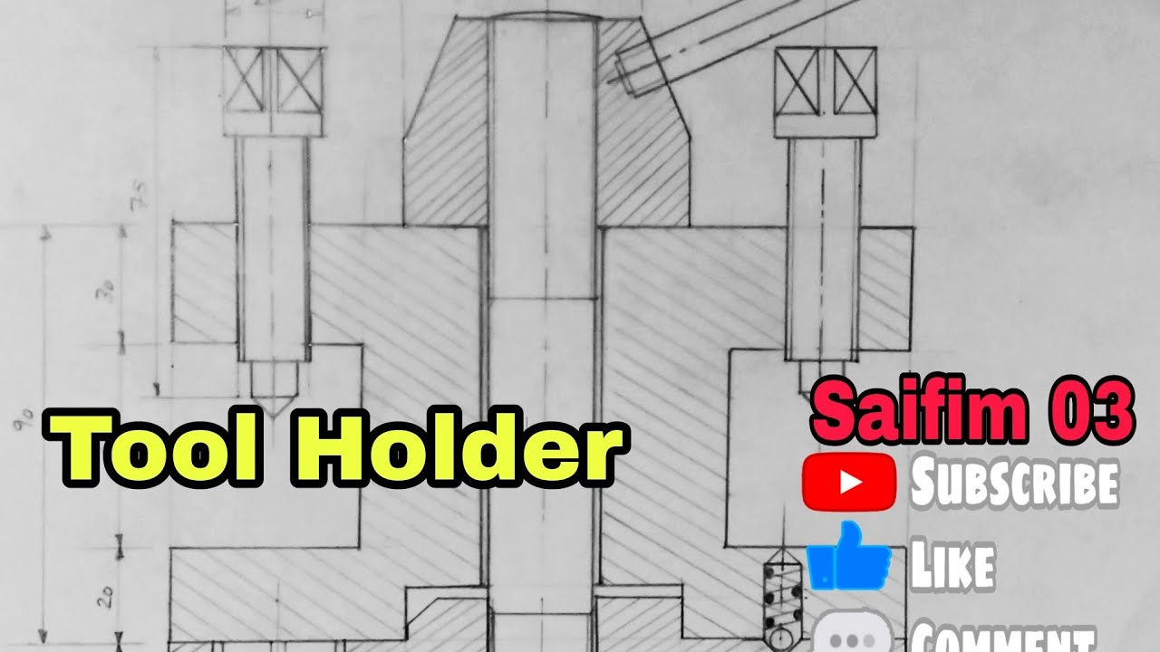 Как нарисовать держатель инструмента с помощью Mini Drafter, полные размеры, #saifim03
