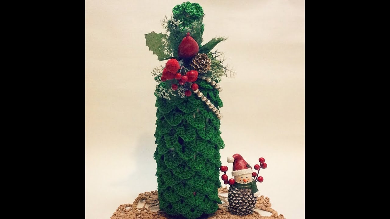 Чехол Елочка на бутылочку для праздничного стола или подарка.Christmas tree on the bottle crcheting