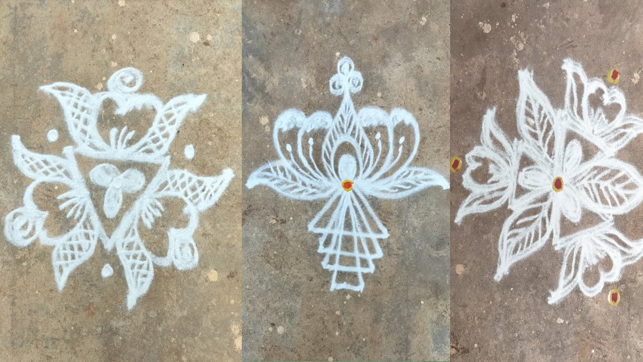 10 simple flowers 💐🌺 rangoli designs ❣️ #easyrangoli #priyasdailykolamdesigns #vlog -1 #kolam