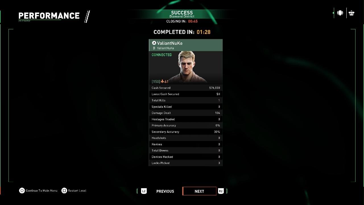 PAYDAY 3 Diamond District PS5 WR