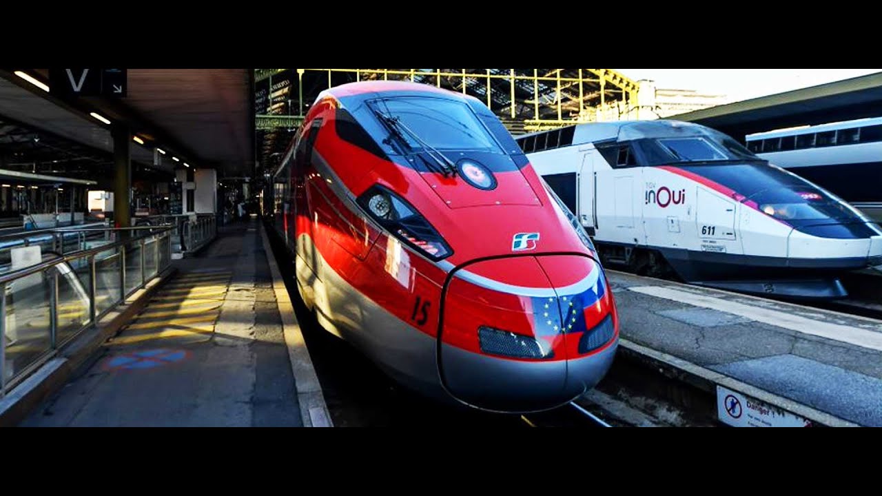 Annunci nelle stazioni del Treno Alta Velocità Frecciarossa 9296, da Milano Centrale a Parigi