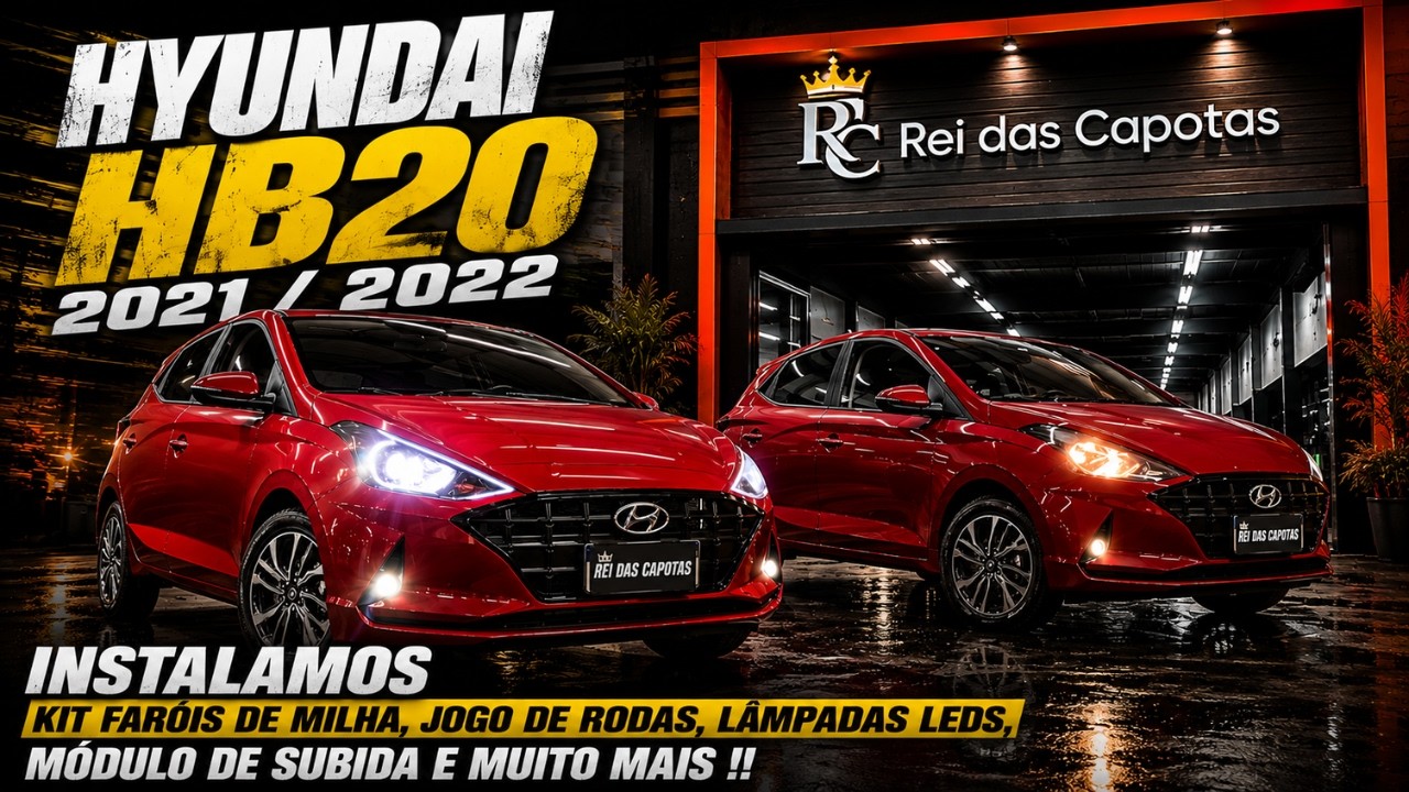 HB20 2021 2022 Instalamos Kit Faróis de Milha Jogo de Rodas Lâmpadas Leds Módulo de Subida Film G20