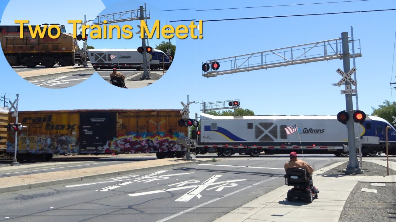 Amtrak Capitol Corridor Meets UP 8006 Manifest West - Sunset Ave. Railroad Crossing, Fairfield CA