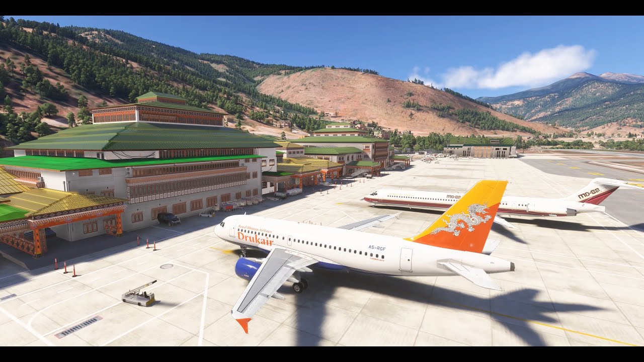Drukair | Paro (VQPR), Bhutan | Airbus A319 | RW15 | VFR | Hand Fly Arrival | Airport Buildings