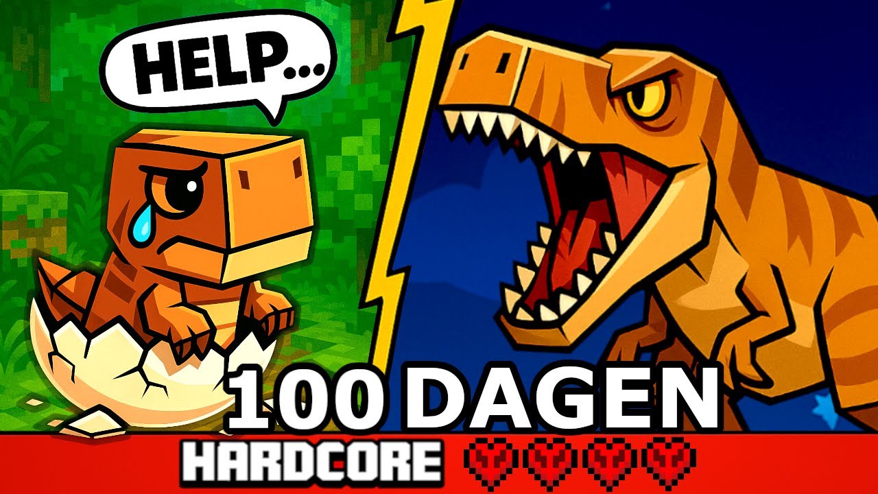 Ik overleef 100 DAGEN als een T-REX in Minecraft Hardcore!
