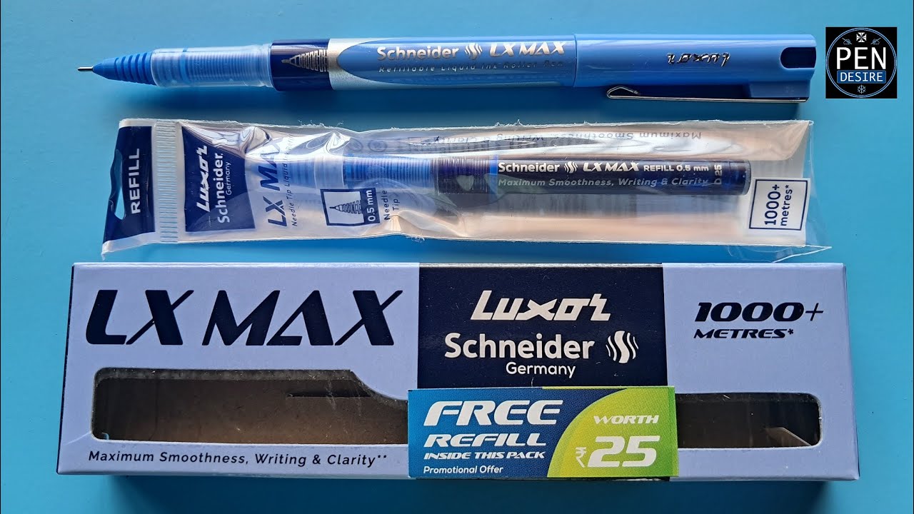 LX MAX Free Refill Offer - 0.5 Roller Pen - Light Blue Roller Pen - Schneider Roller Pen