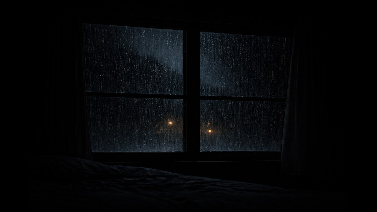 Heavy Rain Sounds on Window at Night (10:10) 🌧️ Dark Room Rain Ambience for Sleep & Relaxing. ASMR.