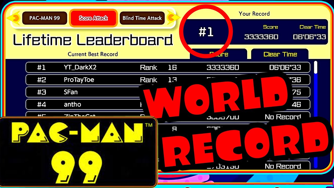 PAC-MAN 99 World Record in Score Attack ~ Max Score in 