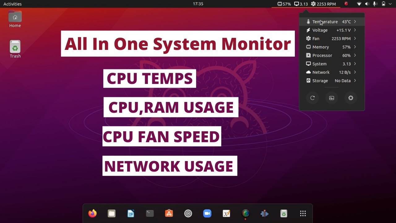 Системный монитор All-in-One для Linux | Температура ЦП, использование ОЗУ, скорость вращения вен...
