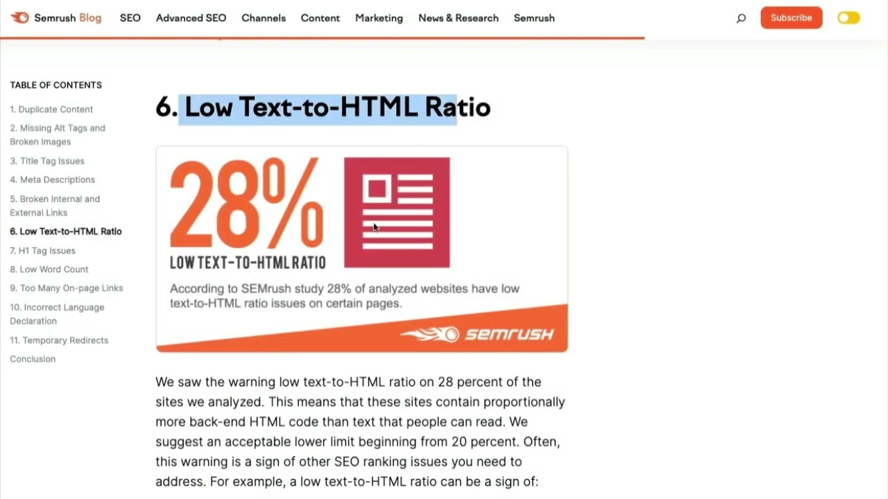 FIX Pages have a Low Text HTML Ratio