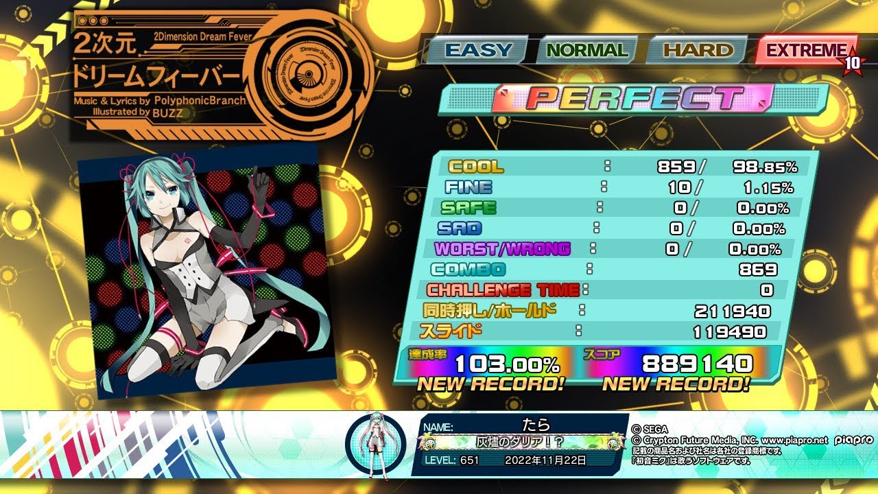 【初音ミクProject DIVA ACFT】二次元ドリームフィーバー (EXTREME) PERFECT