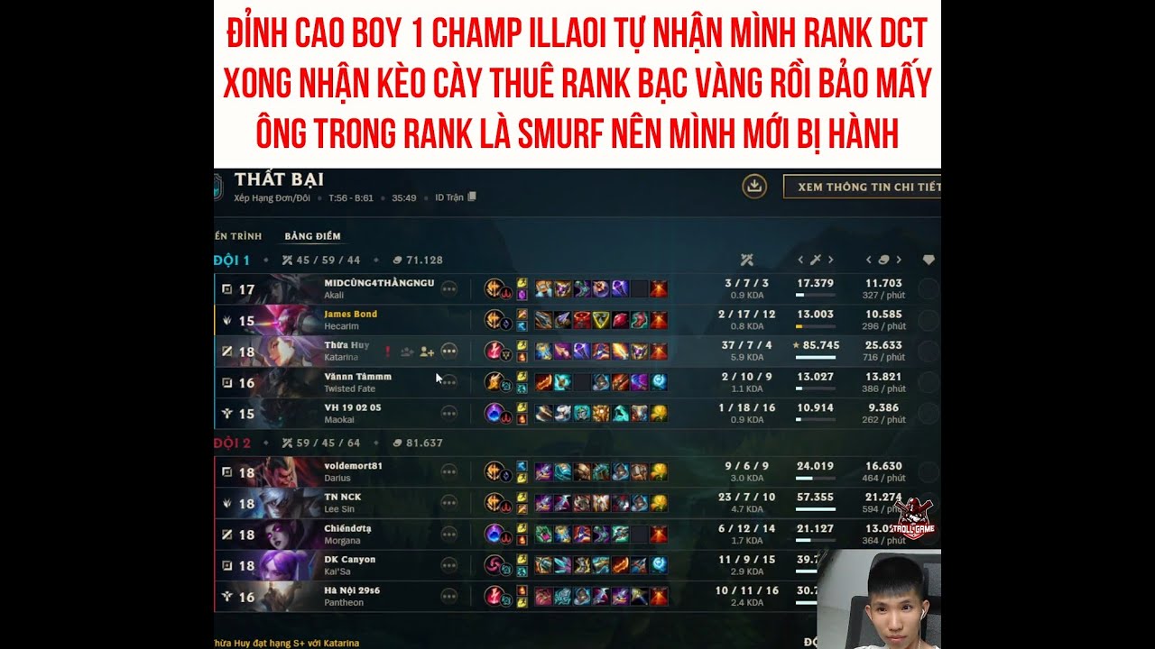 [LMHT] Streamer 1 Champ Illaoi Anh Mực - Cày Thuê Rank Vàng Bị Ăn Hành Và Pha Inova Đi Vào Lòng Đất