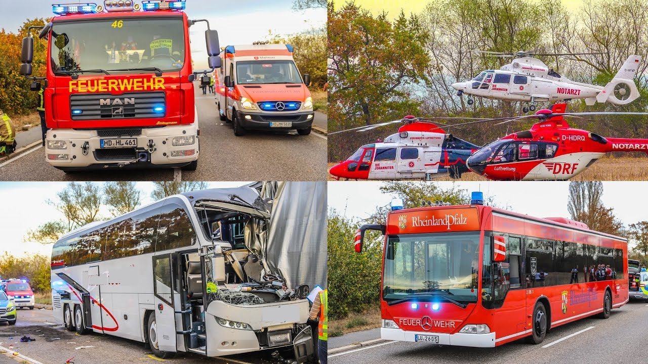 [SCHWERER BUSUNFALL | 18 VERLETZTE] ++ MANV GROSSALARM ++ 5 RETTUNGSHUBSCHRAUBER im EINSATZ