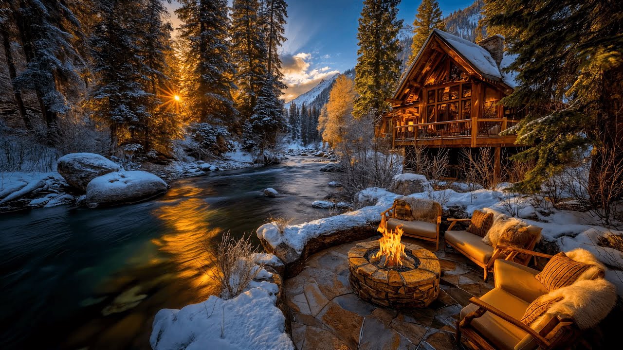 One Click Away From Calm | Winter Morning, River, Firepit 🔥 & Cabin in the Forest