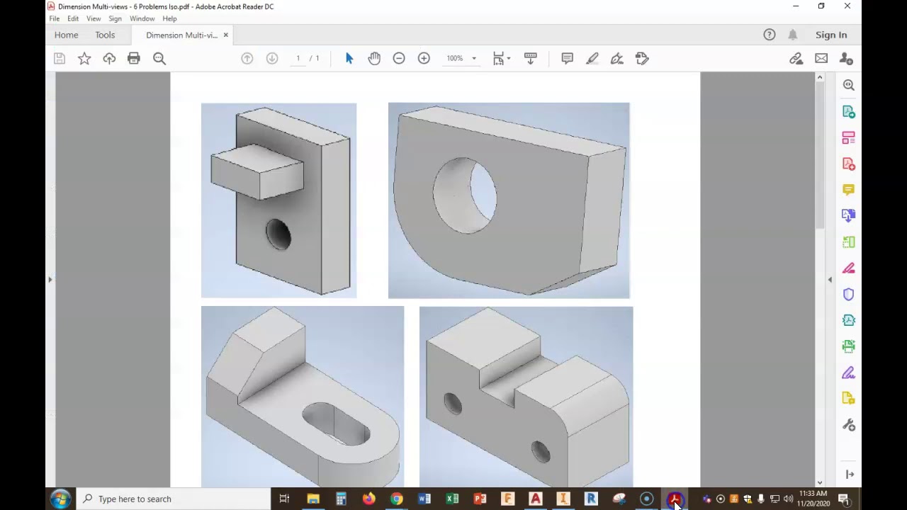 Beginning Dimension - Multi-views 6 Prob. (AutoCaD Web App)