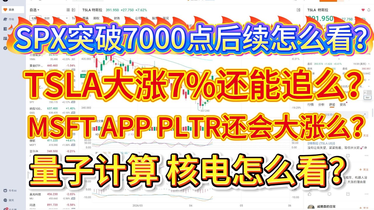 SPX突破7000点后续怎么看？TSLA大涨7%还能追么？MSFT、APP、PLTR还会大涨么？量子计算、核电怎么看？#投資 #美股 #tsla #pltr #nvda股票  #app #MU