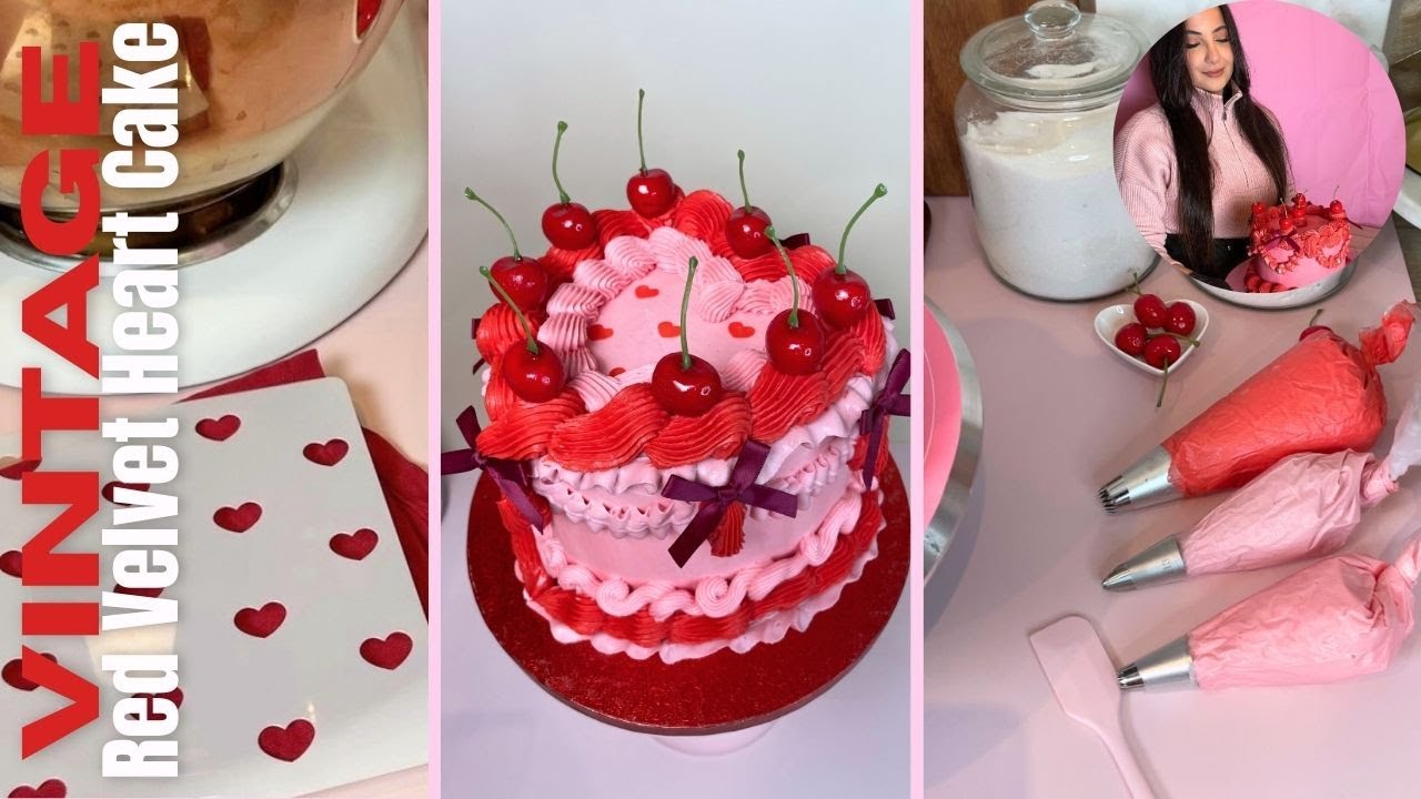 Tutoriel de décoration de gâteau de Saint-Valentin en forme de cœur vintage