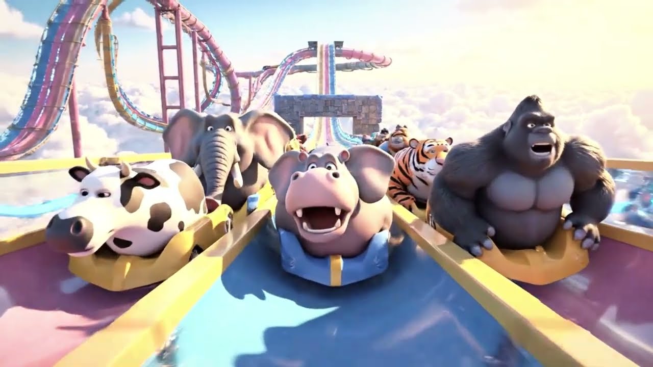 Long Slide Game With Cow Elephant Gorilla Hippopotamus Tiger - 3d Animal Game - Funny 3d Animals