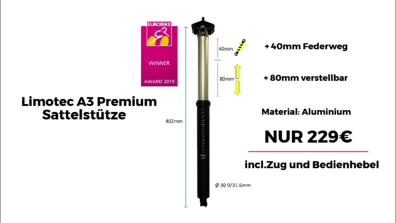 Limotec A3 Performance Plus Sattelst&uuml;tze Dropperpost MTB Touren City Trekking Fahrrad