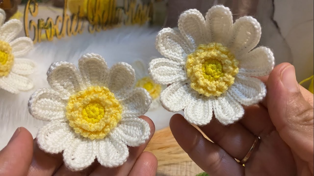Crochet daisy flower كروشيه زهرة الاقحوان 