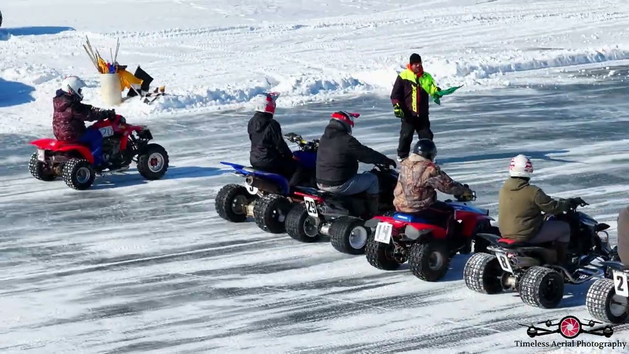 Must see Moto On Ice Racing Quads Hit The Tracks In This Top Speed Race! 6K Drone Footage