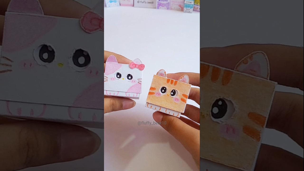 Try this cat blinking cube😺🎀✨#diy #craft #kitty #cat #papercraft #shorts