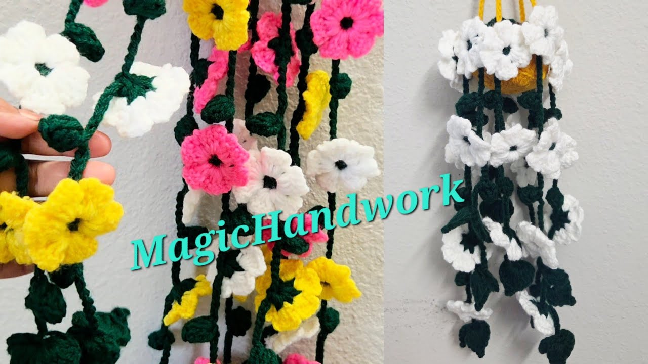 🌼 Side door hanging latkan, Festival decorations, Crochet Toran, Crochet Car hanging Flowers plant