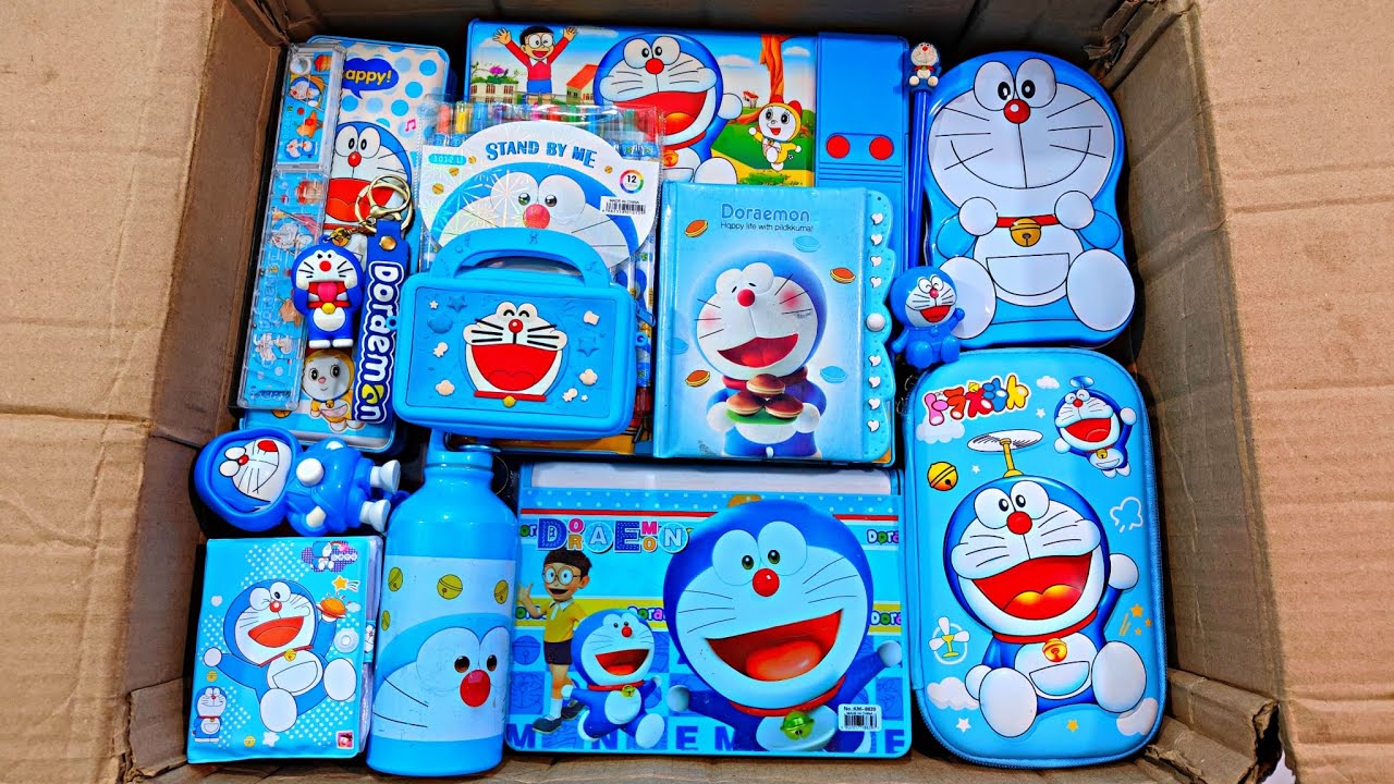 Unboxing Modern Doraemon Stationery 📚, Big Pencil box, Ruler, Notebook, Pouch, Sharpener, Geometry