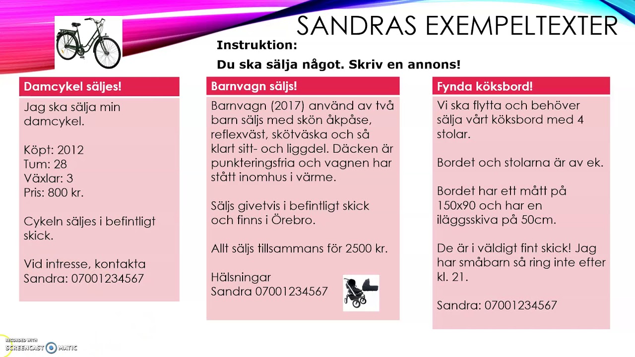 Träna på att skriva en annons