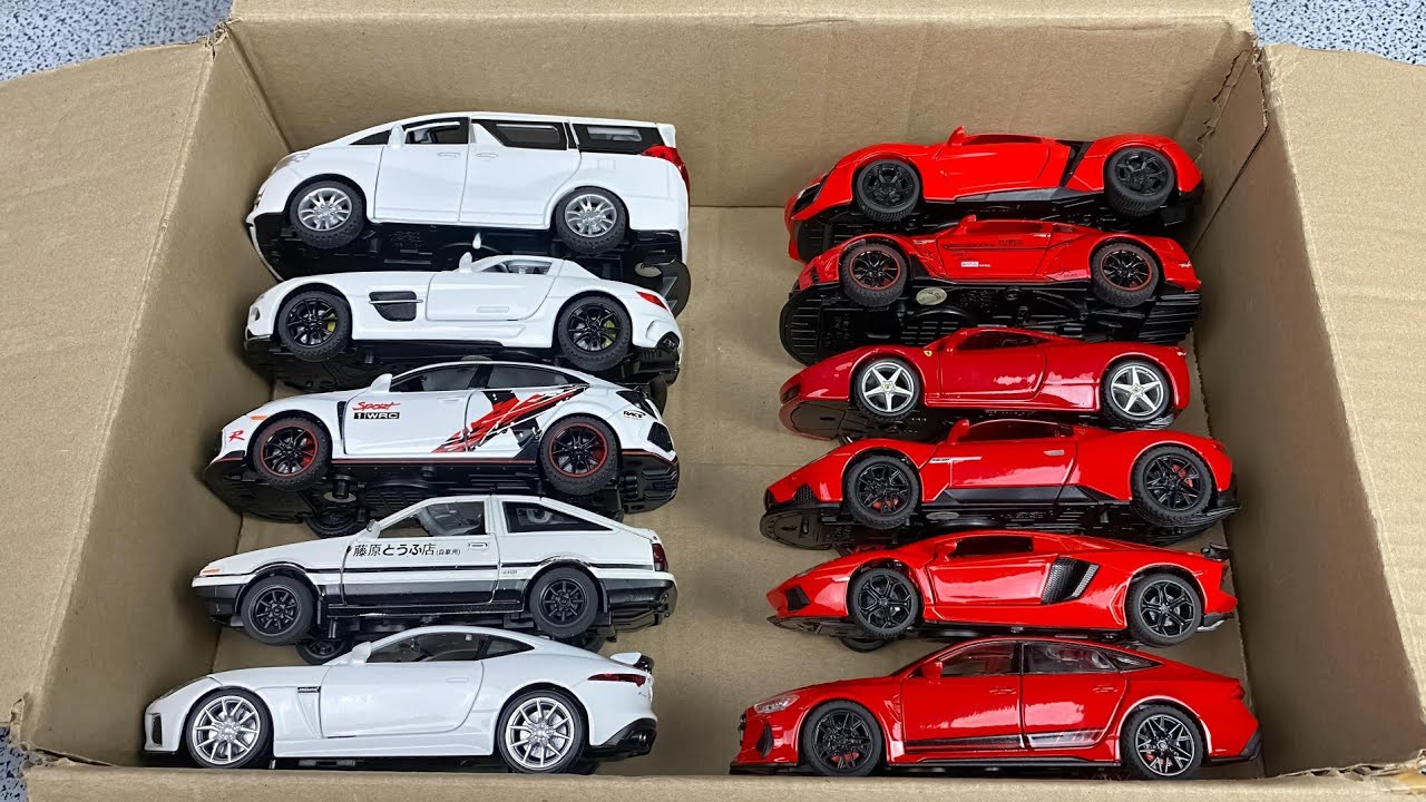 Box Full of Model Cars -Mazda Mx5, Koenigesgg Jesko, Lamborghini Scv12, Byd Yang Wang U8, Toyota Car