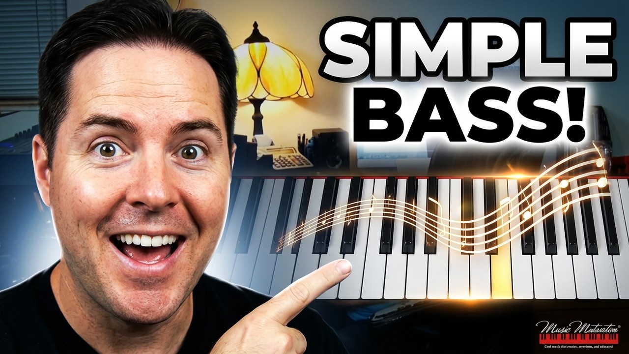How to play a simple walking bass left hand pattern on the piano using a 12 Bar Blues progression.