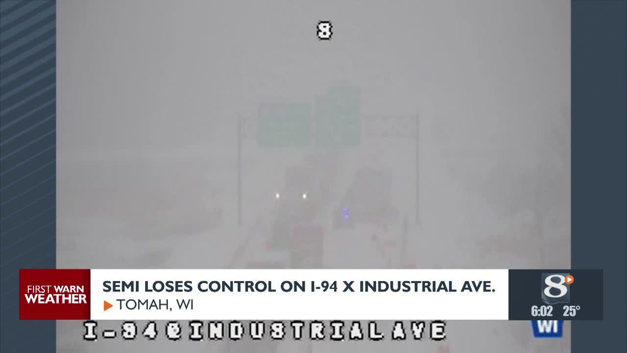 Semi Loses Control on I-94 and Industrial Ave.