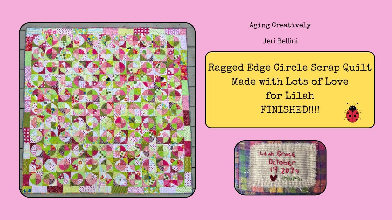 Scrappy Circle Quilt, Tied with Mitered Corners