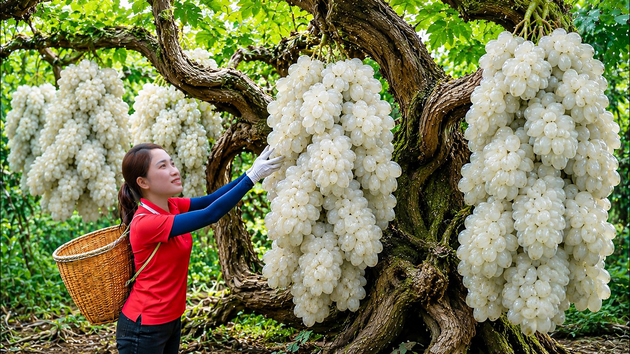 Harvesting Rare White Grapes to Sell at Market | Traditional Grape Wine Processing