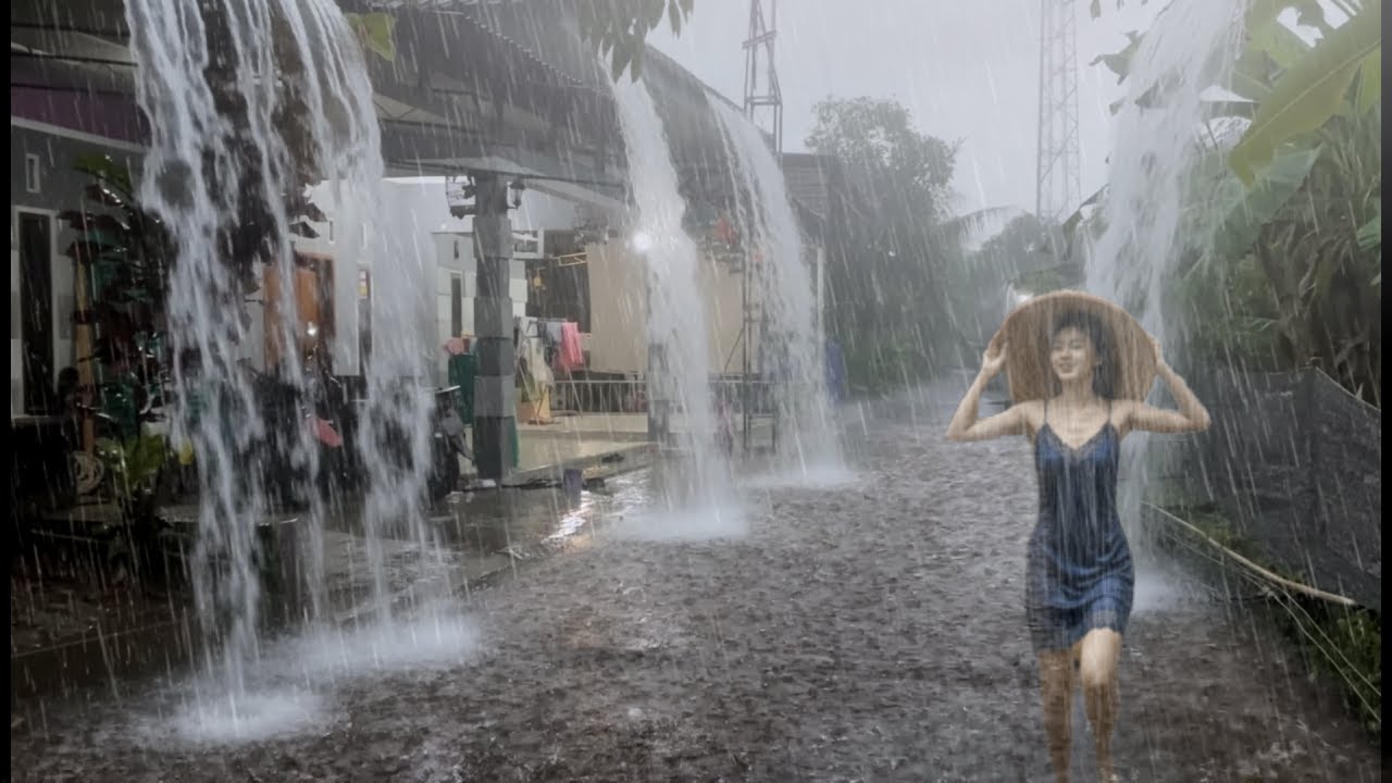 Прогулка по деревне⛈️ Сильный дождь и гром в деревне | Идеальная атмосфера для отдыха