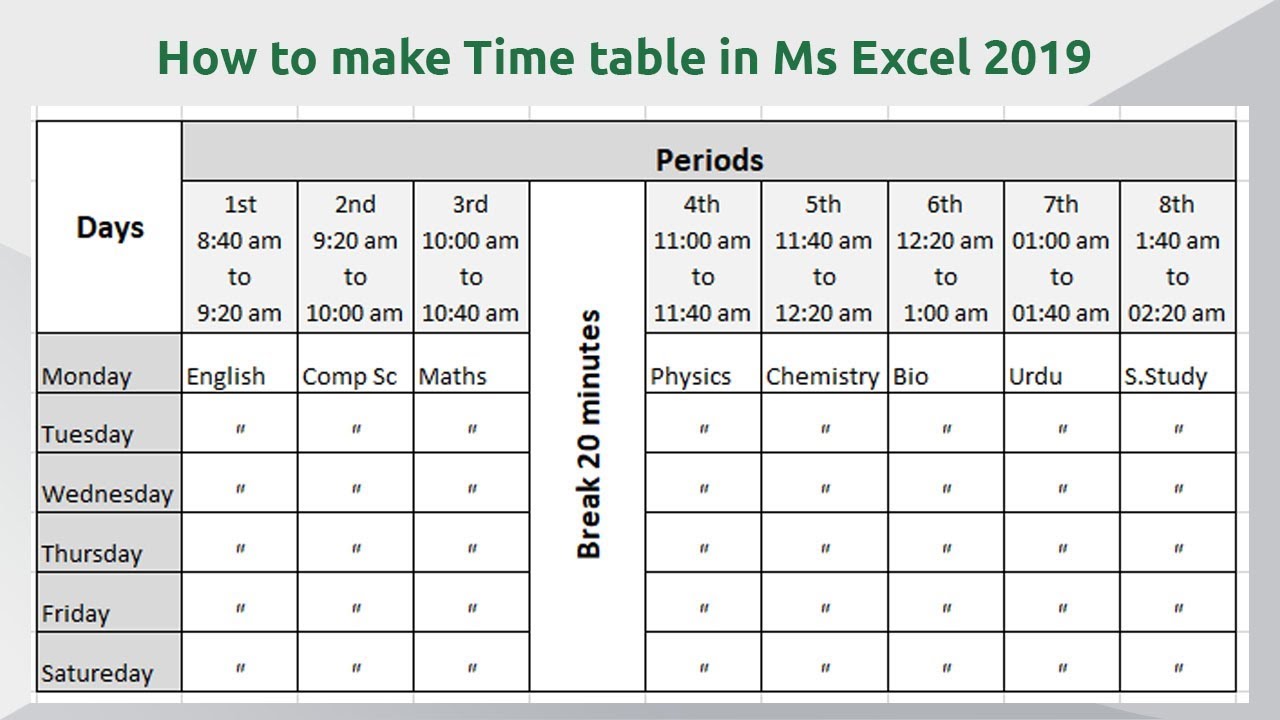 Как создать расписание в Microsoft Excel 2019 || Скачать расписание в Excel