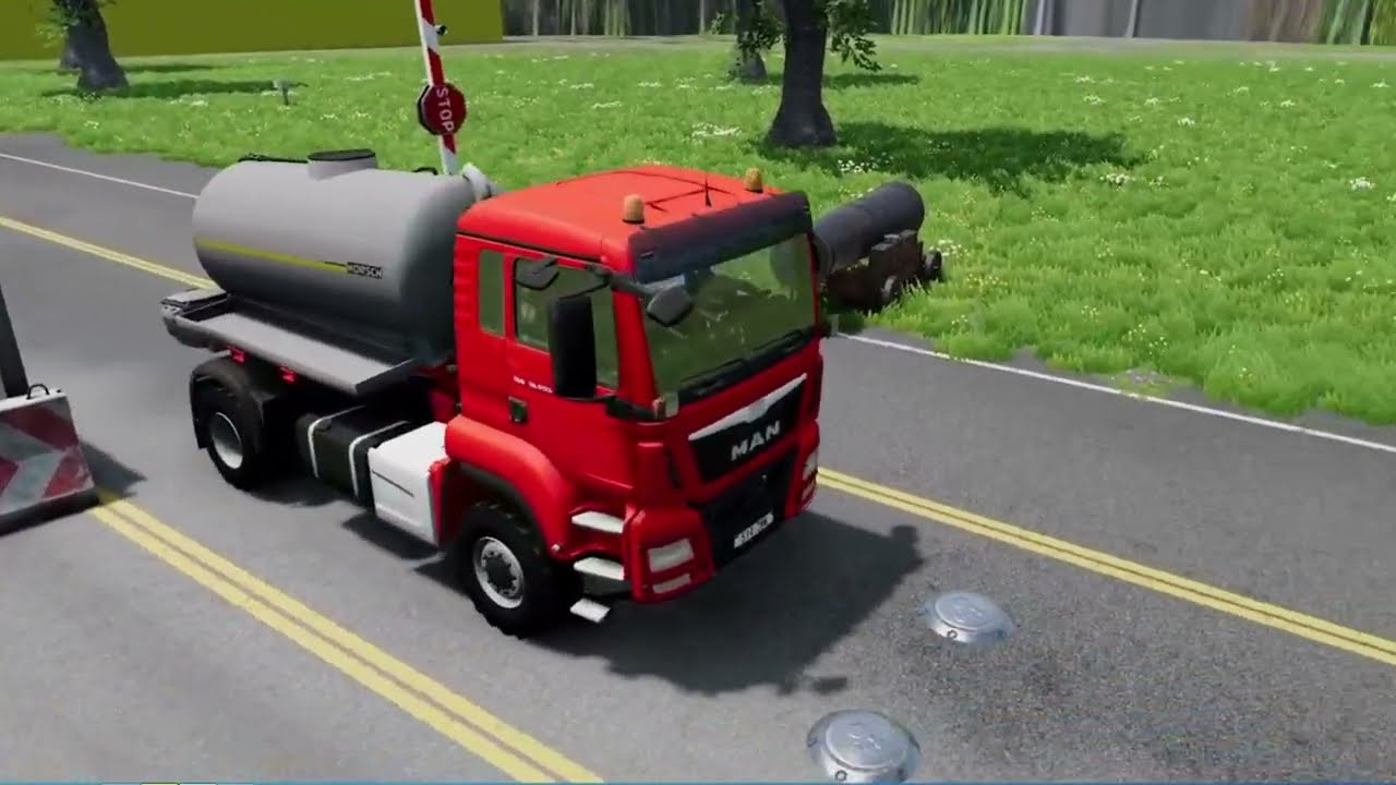 Flatbed Trailer Transportation with Truck - Speedbumps vs Cars vs Train - BeamNG.Drive #4