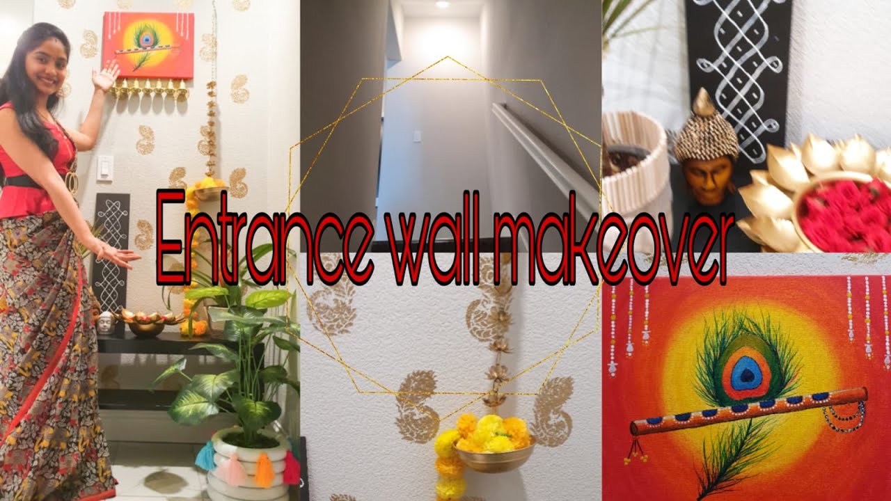 Entrance wall decoration || Entry way wall makeover || Home decoration || stencil painting