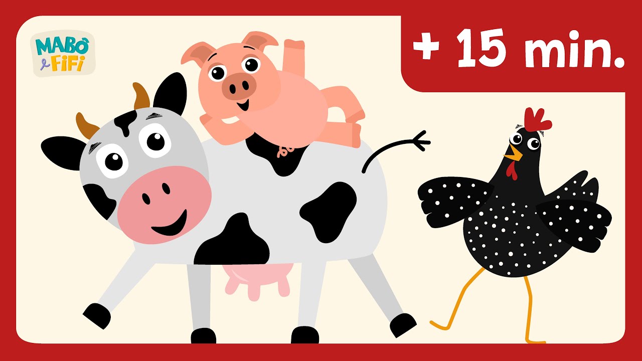 Animais da fazenda – porco, galinha, vaca e outros bichos + canções para dançar - vídeo infantil.