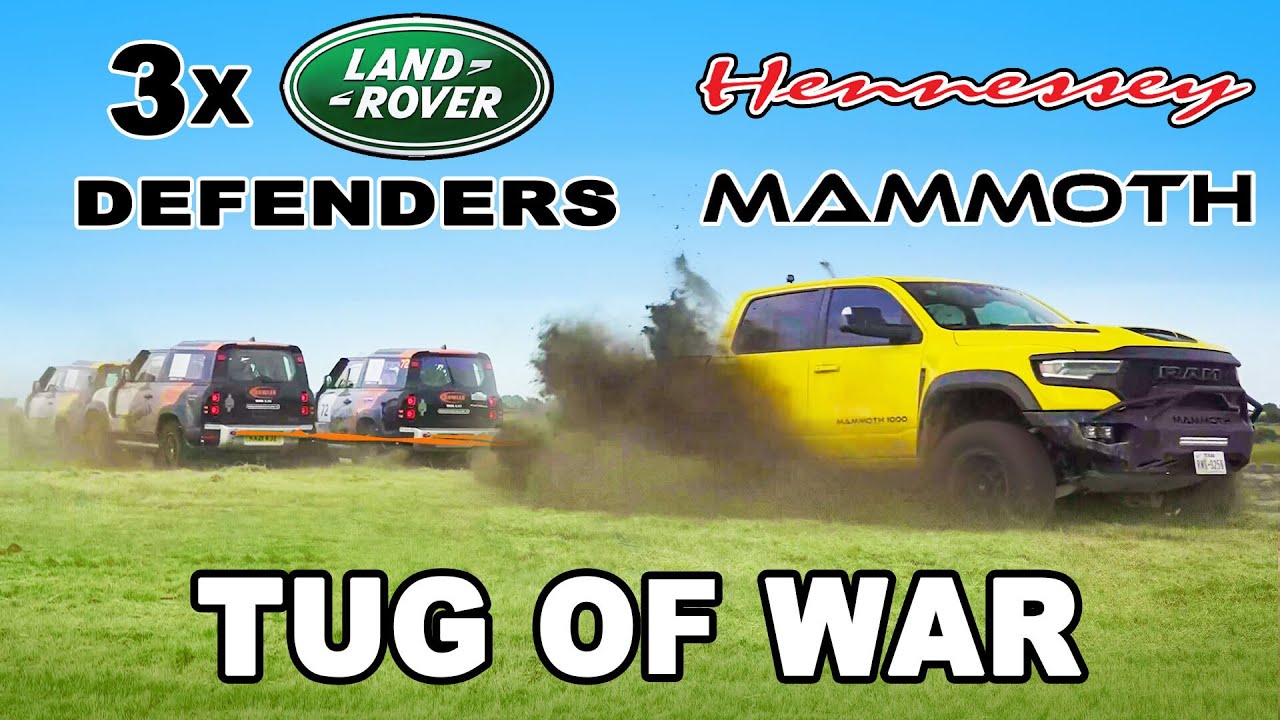 USA Pick-up Truck vs 3 Land Rovers: TUG OF WAR